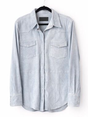 Sprwmn Light Blue Suede Button-Down Shirt